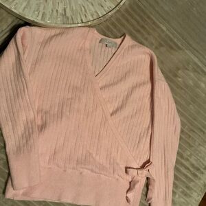 LOFT Women's Soft Pink V-Neck Wrap Sweater